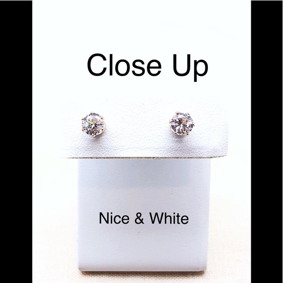 Round CZ 6mm Studs Gold Plated, Sterling Silver Posts & Backs - Picture 3 of 6